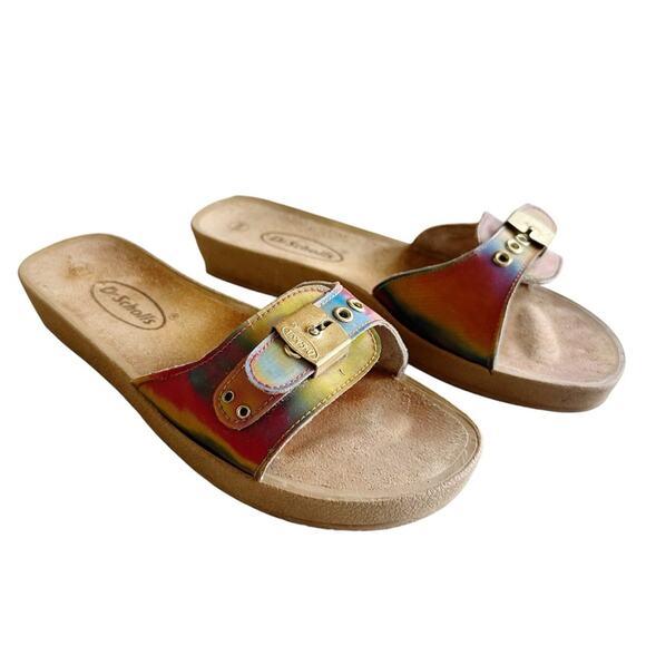 Dr. Scholl’s Rainbow Holographic Classic Suede Exercise Slide Sandals Size 8 - Picture 1 of 6